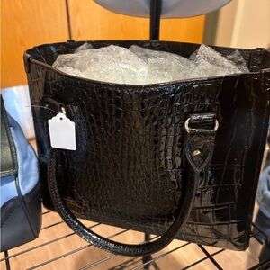 Tory Burch Black Crocodile-Embossed Shoulder Bag